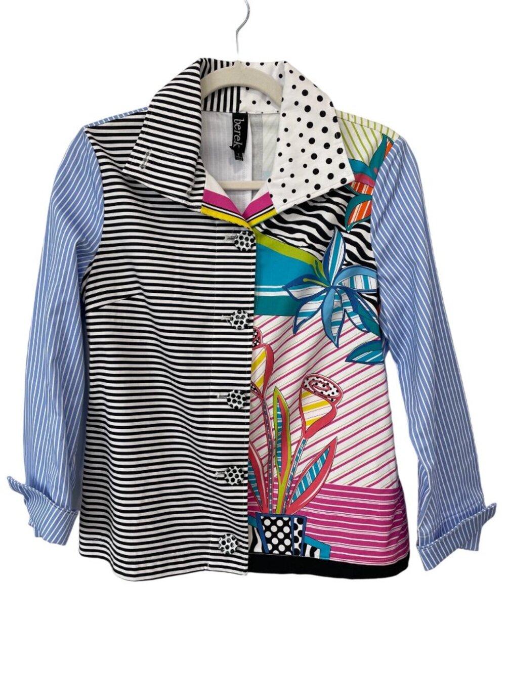 Berek Shirt Small Mixed Print Button Down Stripe Polka Dot Floral Retro Preppy